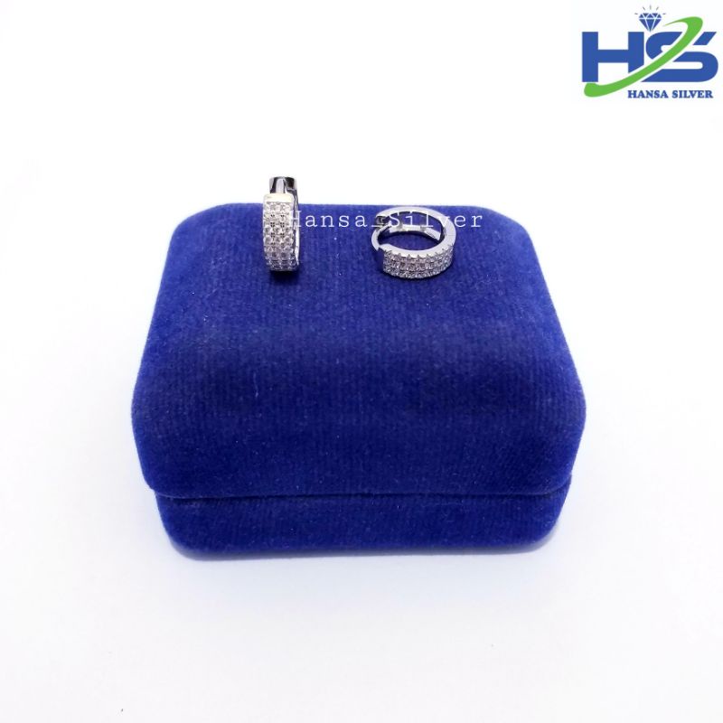 Anting Perak Asli Silver 925 Lapis Emas Putih Model Jepit 4 3 2 Baris Permata - Anting Wanita Anti Karat