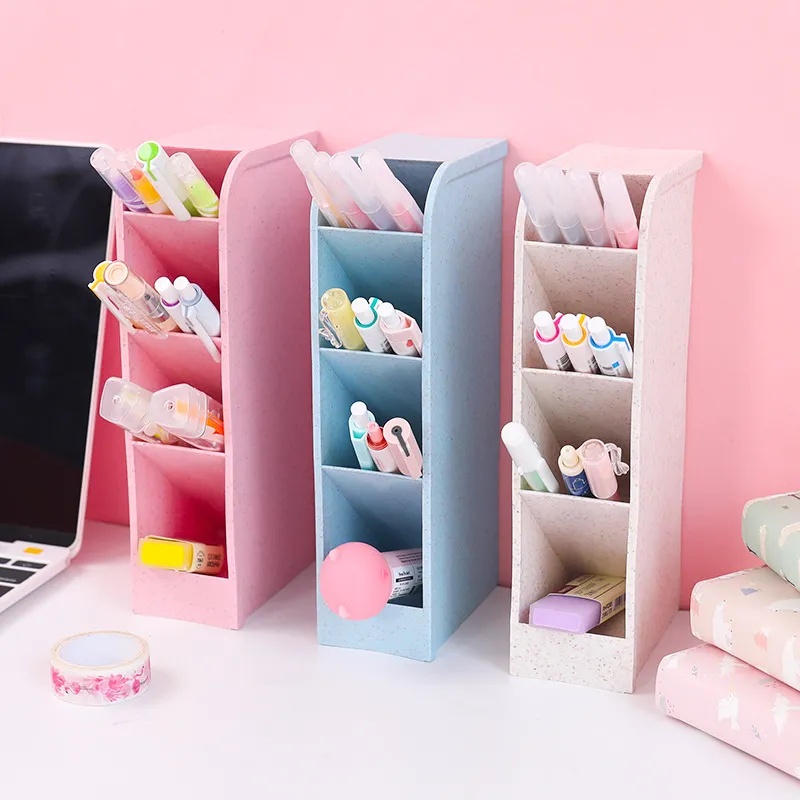 Ins Macaron Desktop Pens Brush Organizer / Student Stationery Holder Divider Organizer / School Supplies Storage Box