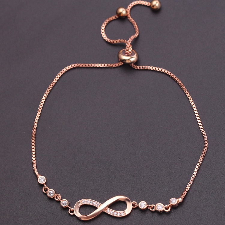 Gelang Serut Wanita Lapis Warna Emas Pita Infinity Kristal Permata Korea Dalika-3