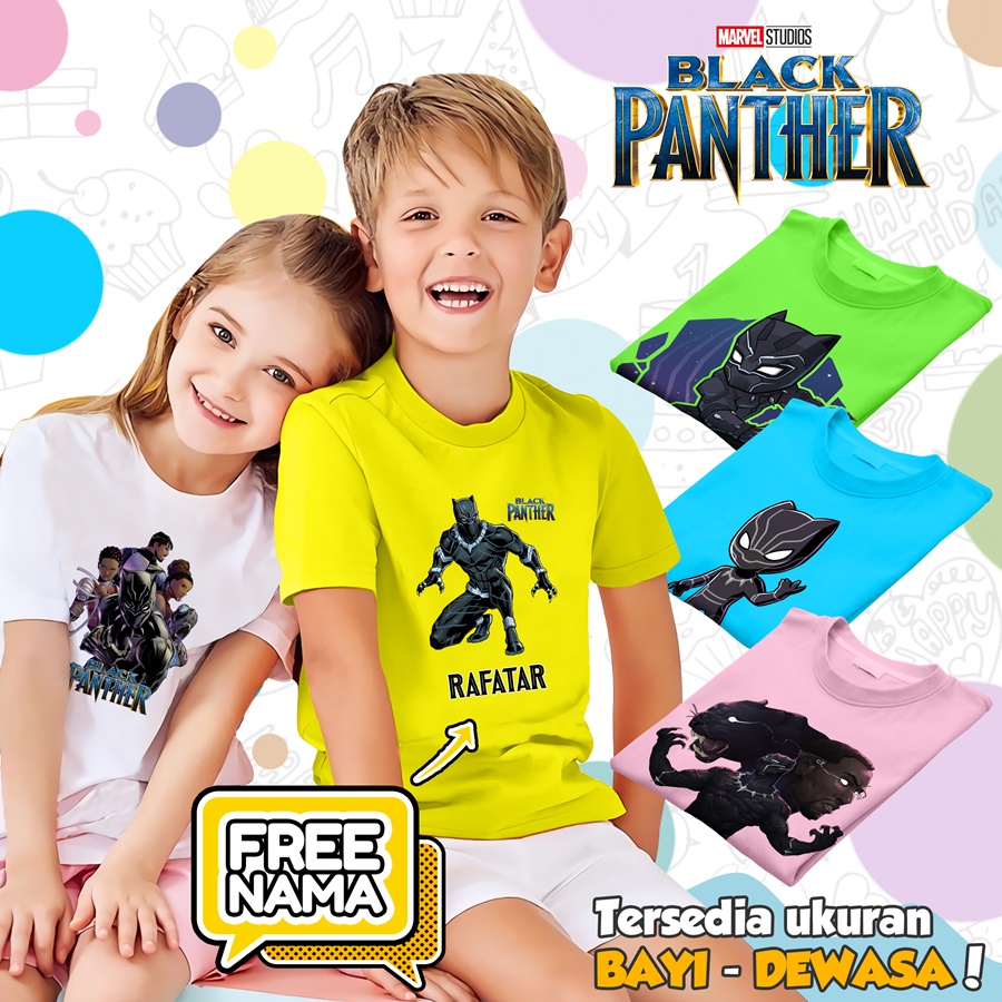 [FREE NAMA] Baju Kaos COUPLE  ANAK DAN DEWASA BLACK PANTHER BANYAK MOTIF