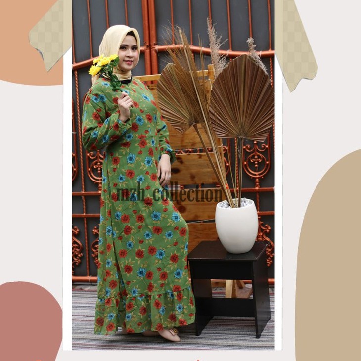 Gamis  premium Motif Bunga Ceruty Babydoll