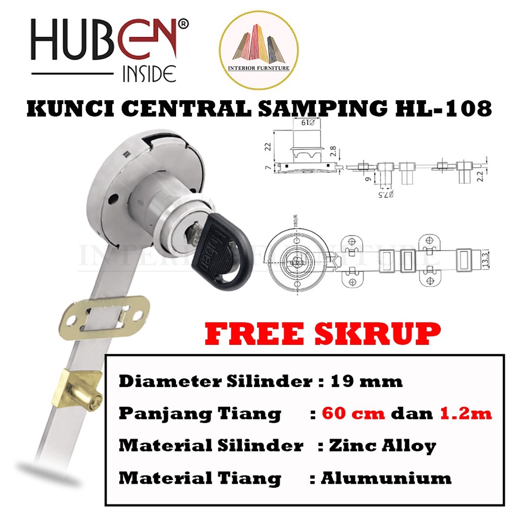 kunci laci sentral central samping huben hl 108 kunci meja kantor set