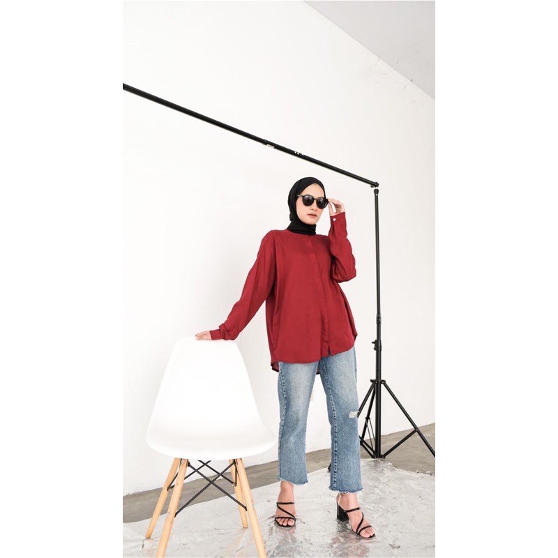 Kemeja Basic Rayon Kemeja Kerja Wanita / Kemeja Polos Rayon / Kemeja Formal Putih / Maudi Shirt