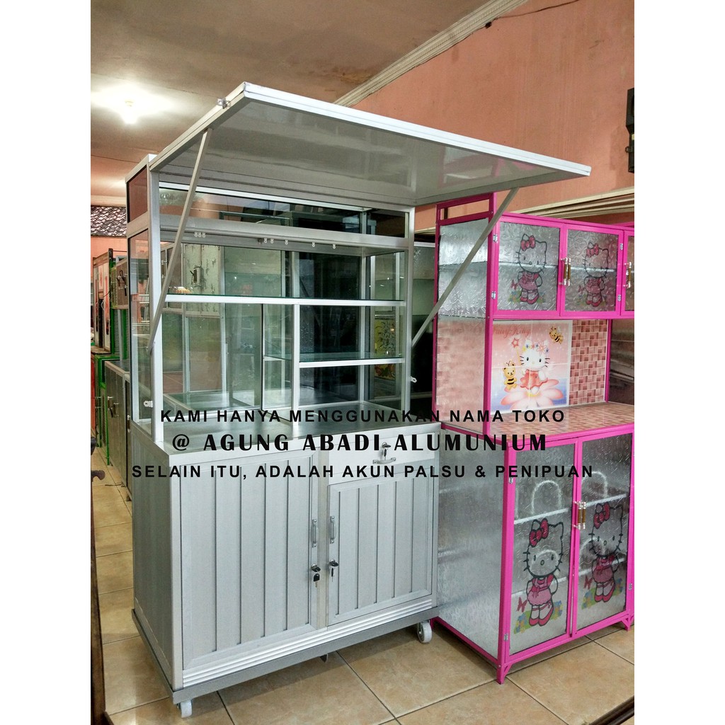 Etalase / Gerobak Alumunium Atap Lipat Dagang Jus / Minuman