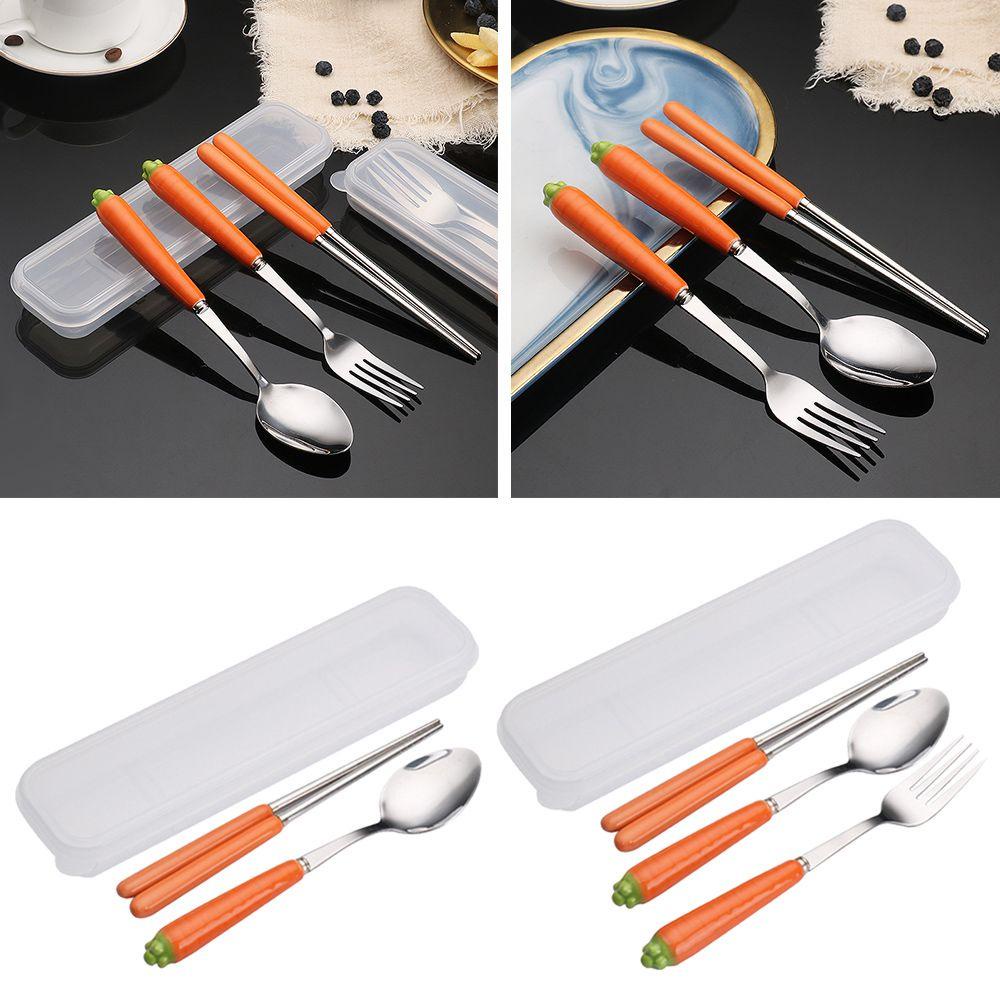 Set Alat Makan Nanas Wortel Portable Gagang Keramik Stainless steel