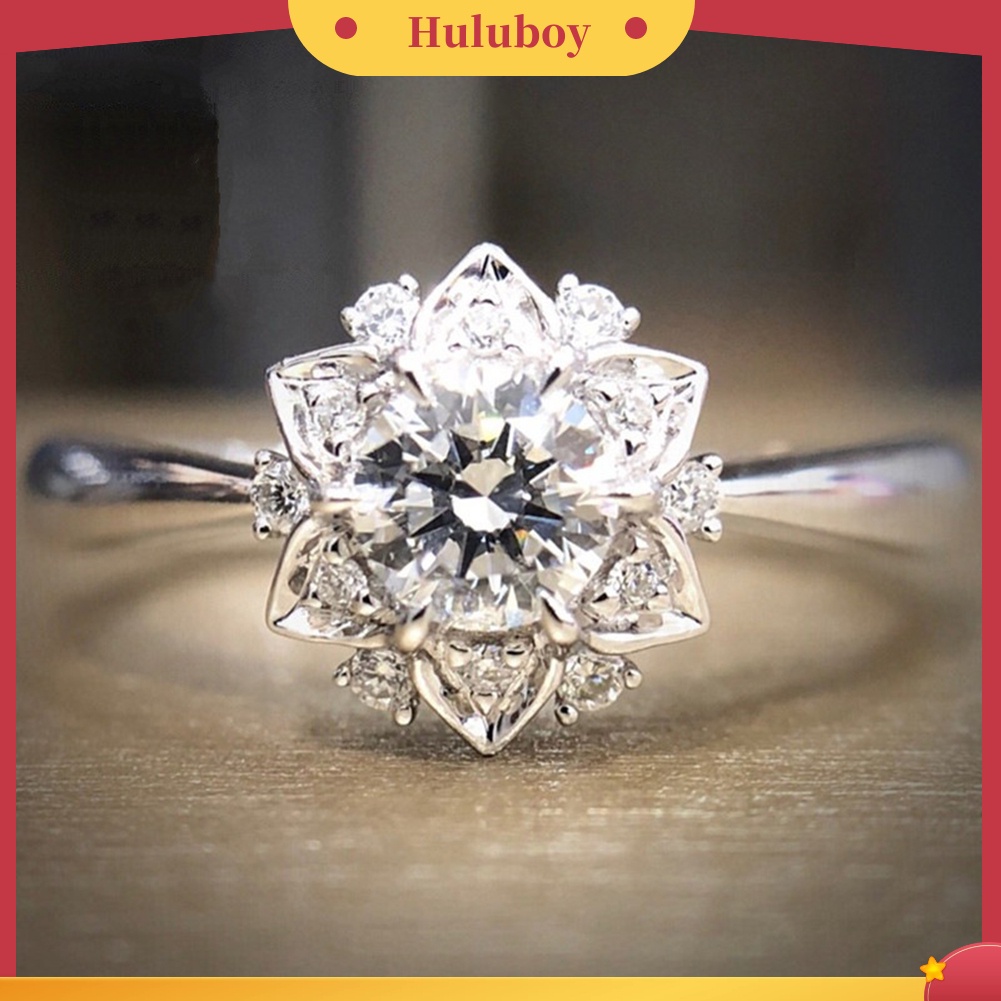 Hu Hu Hu Hu Hu Alat Bantu Pasang Kacamata♡ Cincin Wanita Desain Bunga Hias Berlian Imitasi Gaya Mewah Untuk Pernikahanpertunanganpengantin