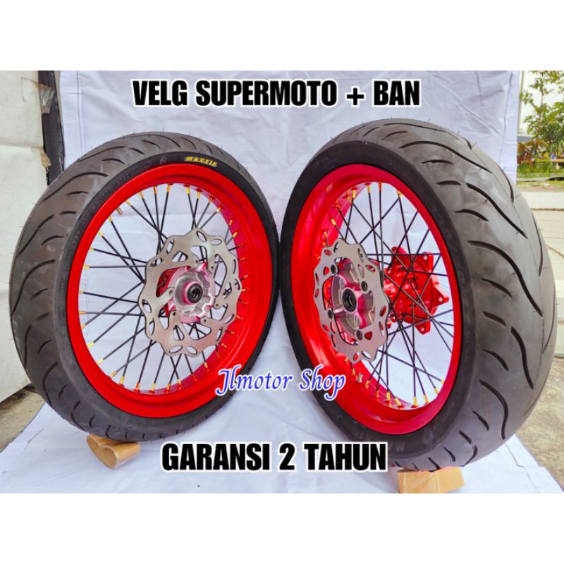 Paketan Velg Supermoto Super Moto Klx 150 Dtracker 150 Ban Maxxis IRC Zeneos Warna Bebas Pilih