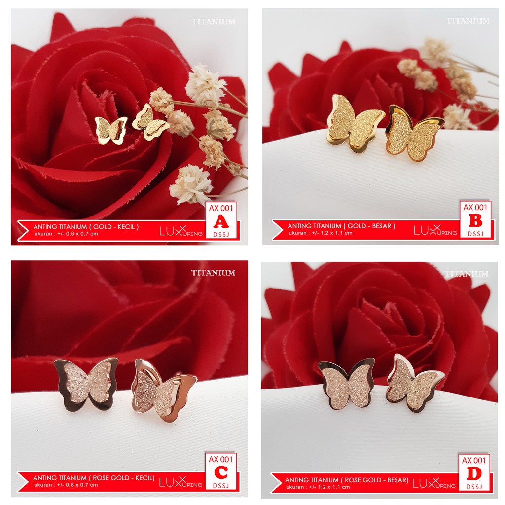 AX 001 Anting Titanium Kupu Kupu Anti Karat Perhiasan Stainless Steel Murah Berlian Anting Tusuk Kupu Rose Gold Anting Gold Giwang Emas Imitasi Anting Anti Karat Selamanya Anting Mewah Luxx Xuping