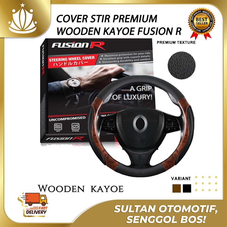 Cover Stir Setir Mobil WOODEN KAYU Kulit Grip FUSION R