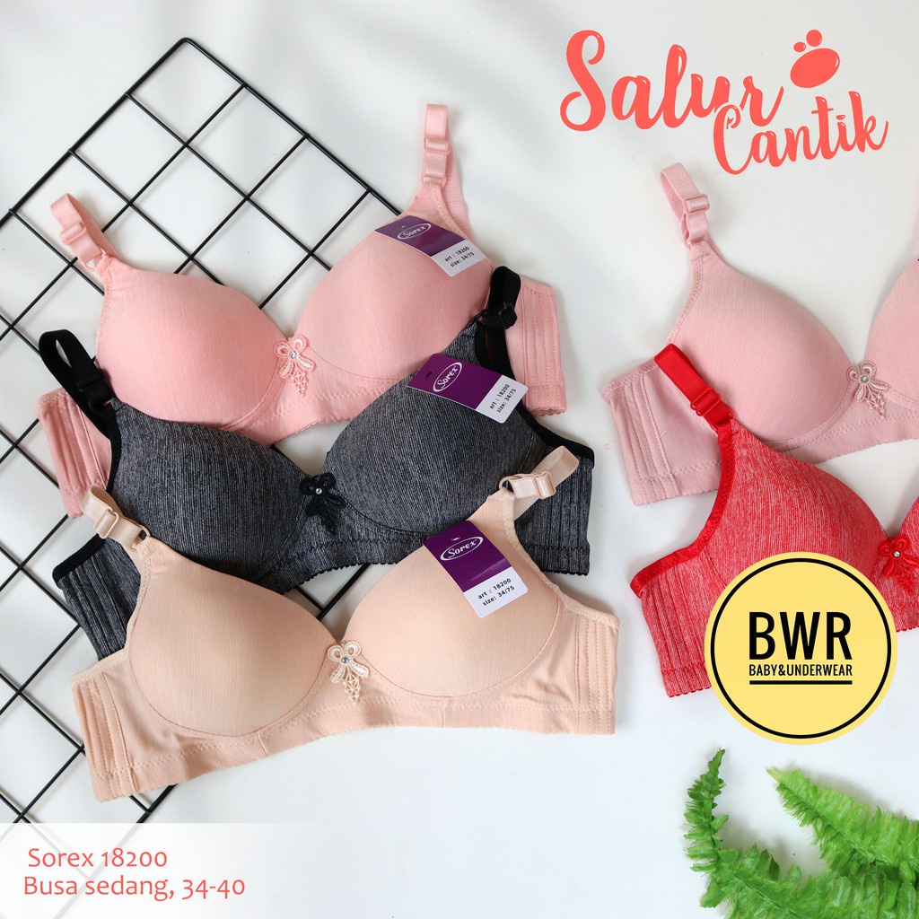 Bra Sorex 18200 Busa Sedang BH / Bra Wanita Tanpa Kawat Corak Salur Cantik Kancing 3 - Bwr