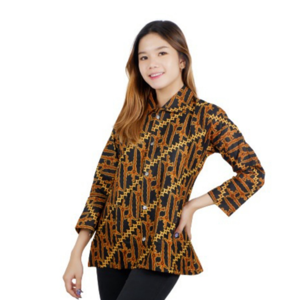 Batik Wanita Atasan Lengan Panjang Modern Motif Keris Modern Best Seller M L XL Benang Ratu