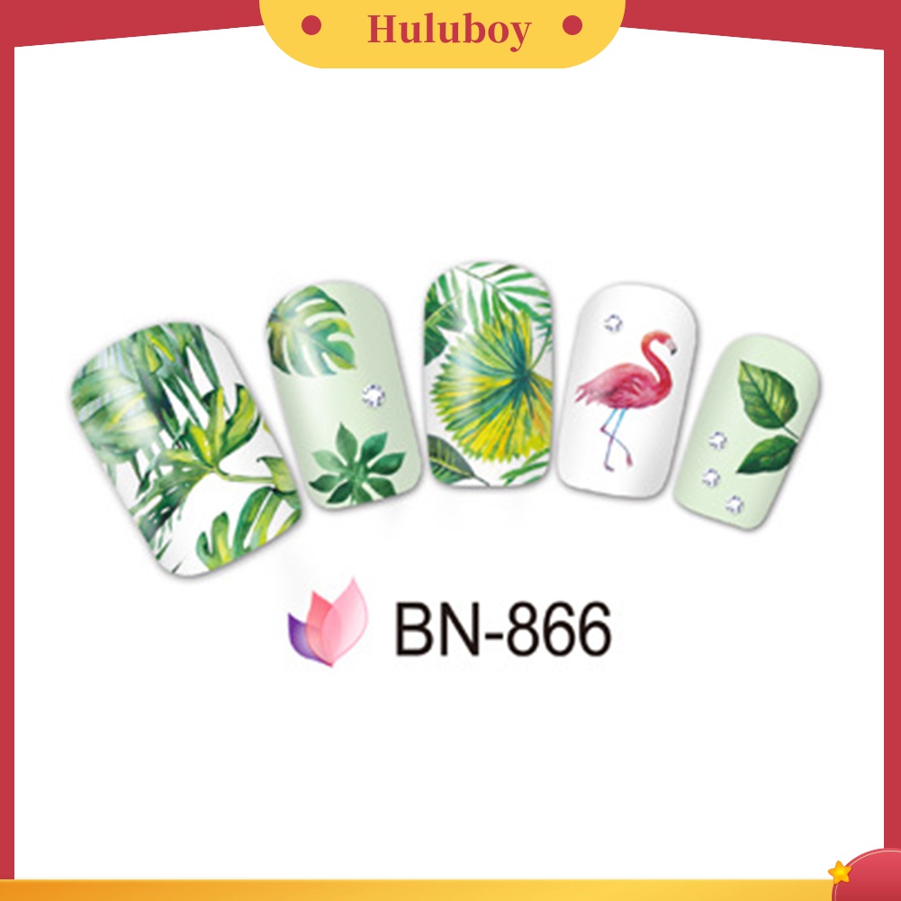 Huluboy Huluboy♡ Stiker Decal Transfer Air Motif Bunga / Daun / Flamingo Untuk Dekorasi Nail Art / Manicure DIY