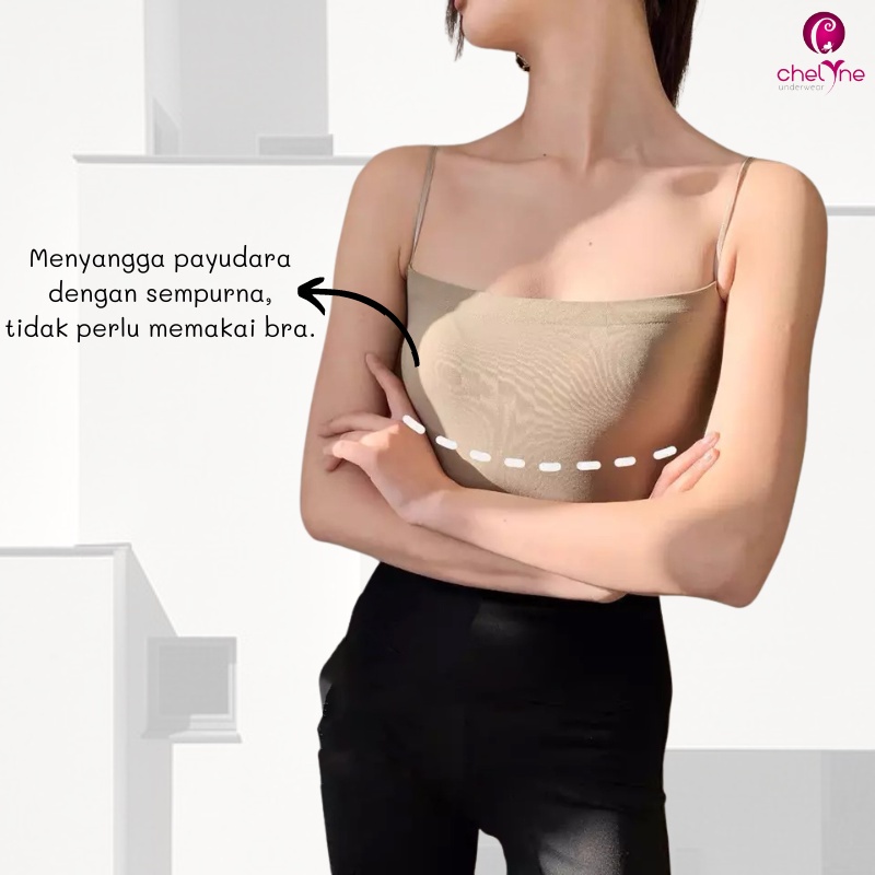 Atasan Tanktop Busa Chelyne T1806 Kemben Tali Kecil Bahan Seamless - Camisole Crop Top Premium Inner/Outer
