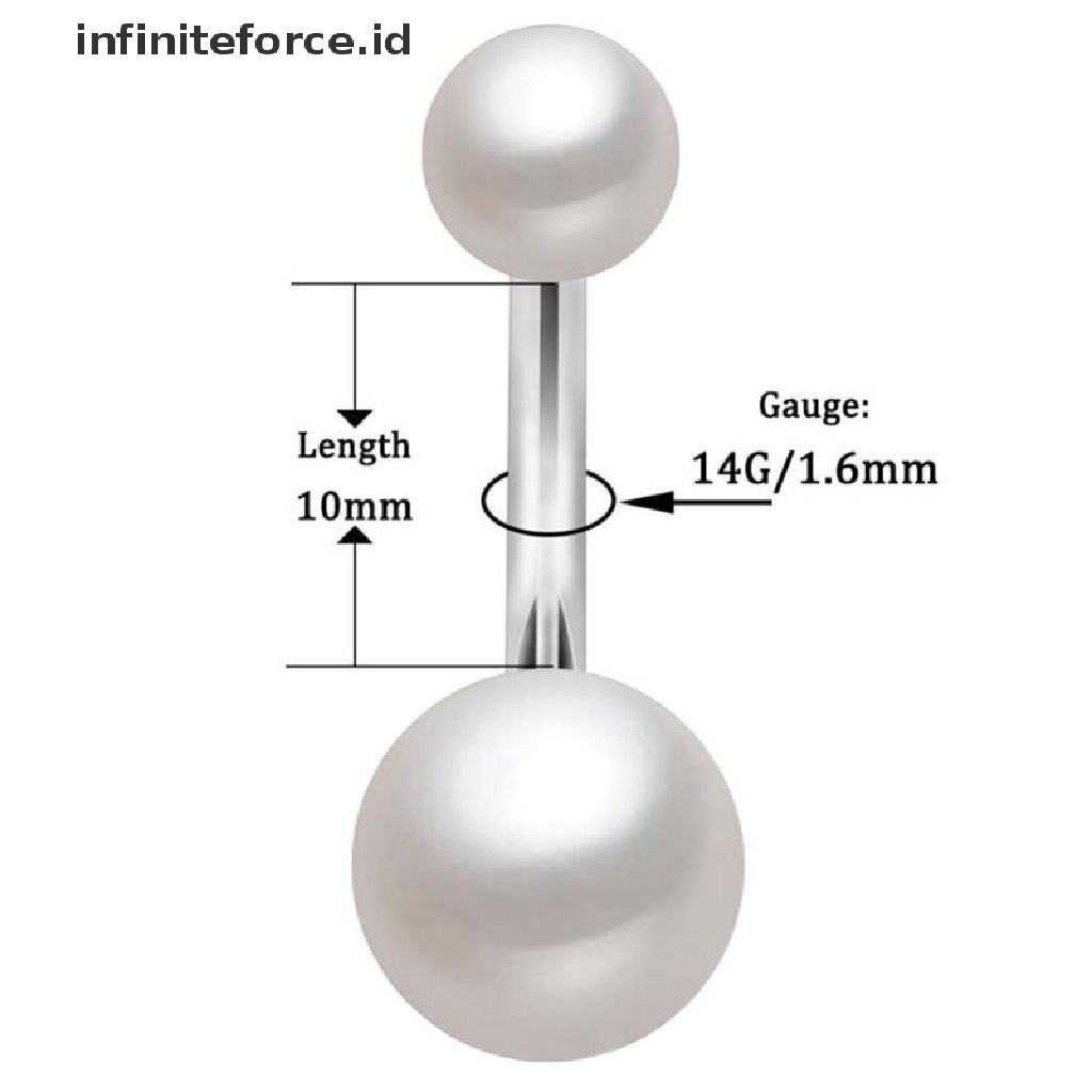 Infiniteforce.id 4pcs / Set Anting Tindik Pusar 14g Aksen Bola Kristal + Mutiara Untuk Perhiasan Wanita