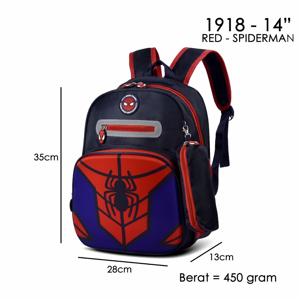 Tas Cartoon 1918-14 Inch Tas Ransel Cowok Dan Cewek Sekolah Motif Captain America,Frozen,Spiderman,Ultraman,Unicorn FREE Kotak Pensil