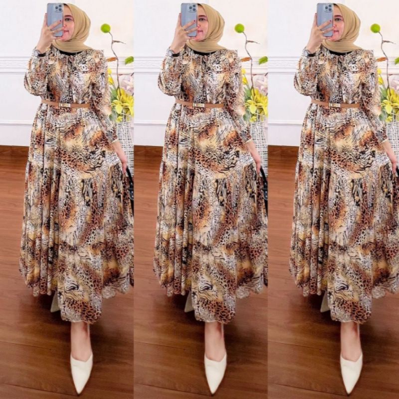 FASHION MUSLIM//DRESS MAXI LEOPARD RAYON//DRESS KEINARA BUSUI