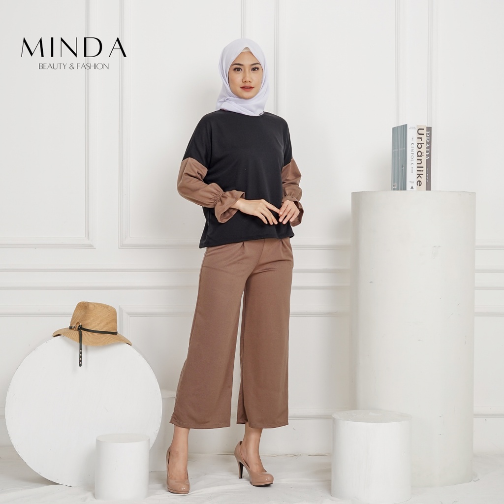 Baju Wanita Tops Blouse Wrinkle Minda Hayley Black Mocca