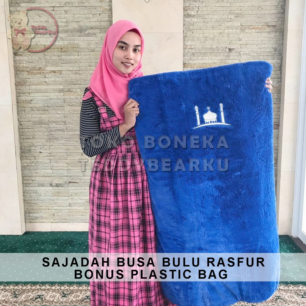 SAJADAH BUSA RASFUR BIRU MOTIF MASJID BONUS PLASTIC BAG