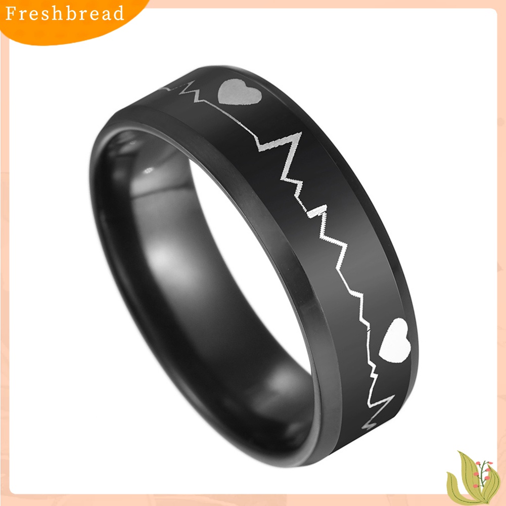 [Fresh] Cincin Pria Bahan Stainless Steel Hitam Motif ECG/Detak Jantung untuk Pesta/Club/Ulang Tahun