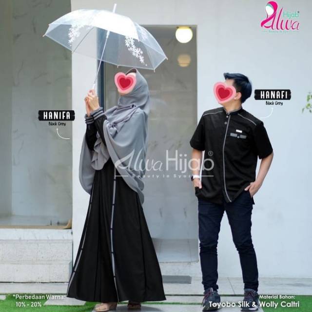 Couple Hanafi Hanifa Black Grey, ORIGINAL by Alwa Hijab