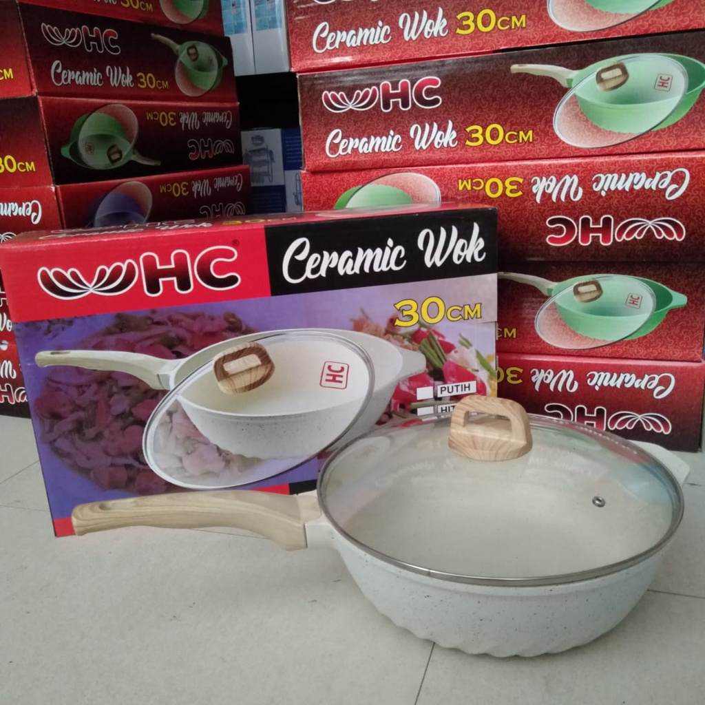 Wok pan 30cm HC / Wajan korea HC gagang kayu/ PANCI WAJAN ANTI LENGKET/ PENGGORENGAN KERAMIK