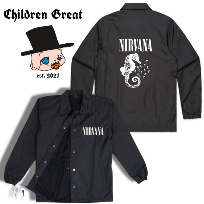 Coach jaket NIRVANA jacket BAND vintage windbreakers parasut waterproof taslan polos hitam windbreak