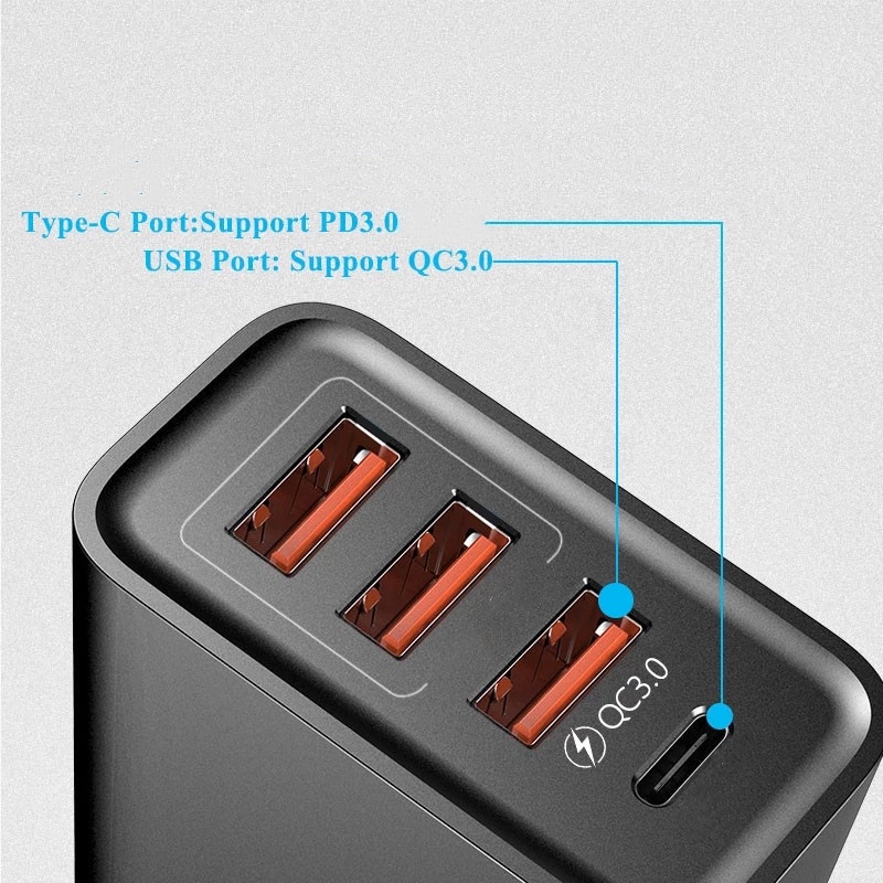 Adapter Charger 4 Port USB Tipe-C Fast Charging 3.0 10w Plug EU / US Untuk Huawei / Android