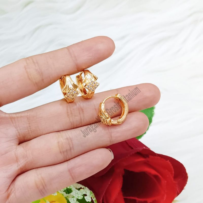 Anting Titanium Jepit Dewasa Full Mata Lucu Imut Anti Karat