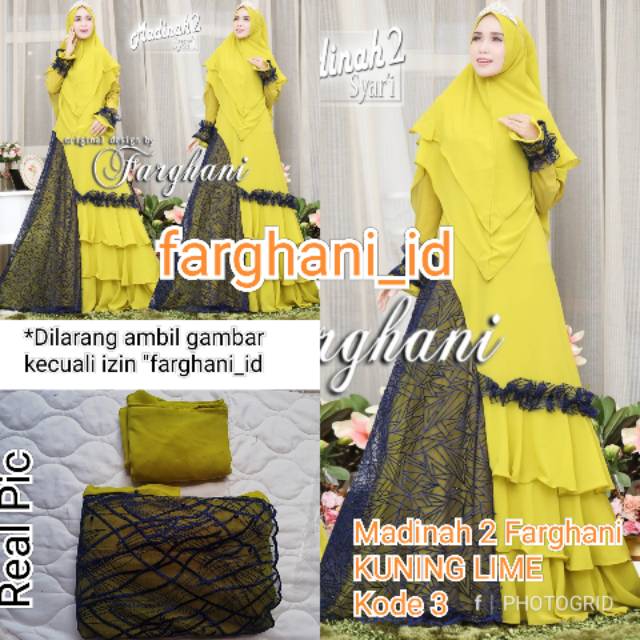 KUNING LIME Madinah 2 Syari by Farghani ORI Gamis Syari Premium Pesta