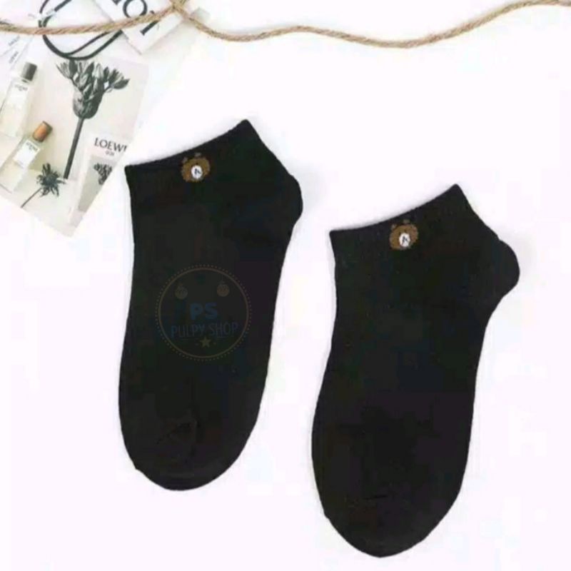 Kaos Kaki Fashion Wanita Pria  Motif Semata Kaoskaki Ankle Socks BERUANG BUNGA BEAR DAISY FLOWER PS-BEAR - HITAM