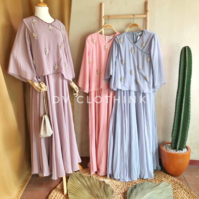 1067 Camel dress gamis kondangan exclusive gamis gaun mewah baju lebaran 2021