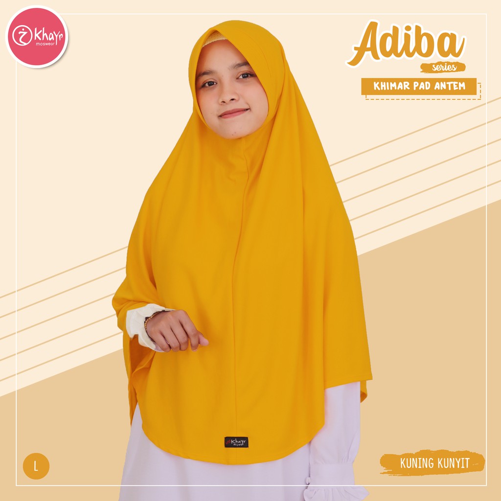 Kerudung Wanita Syari  - Khimar Adiba panjang Pet Antem Warna Kuning Kunyit