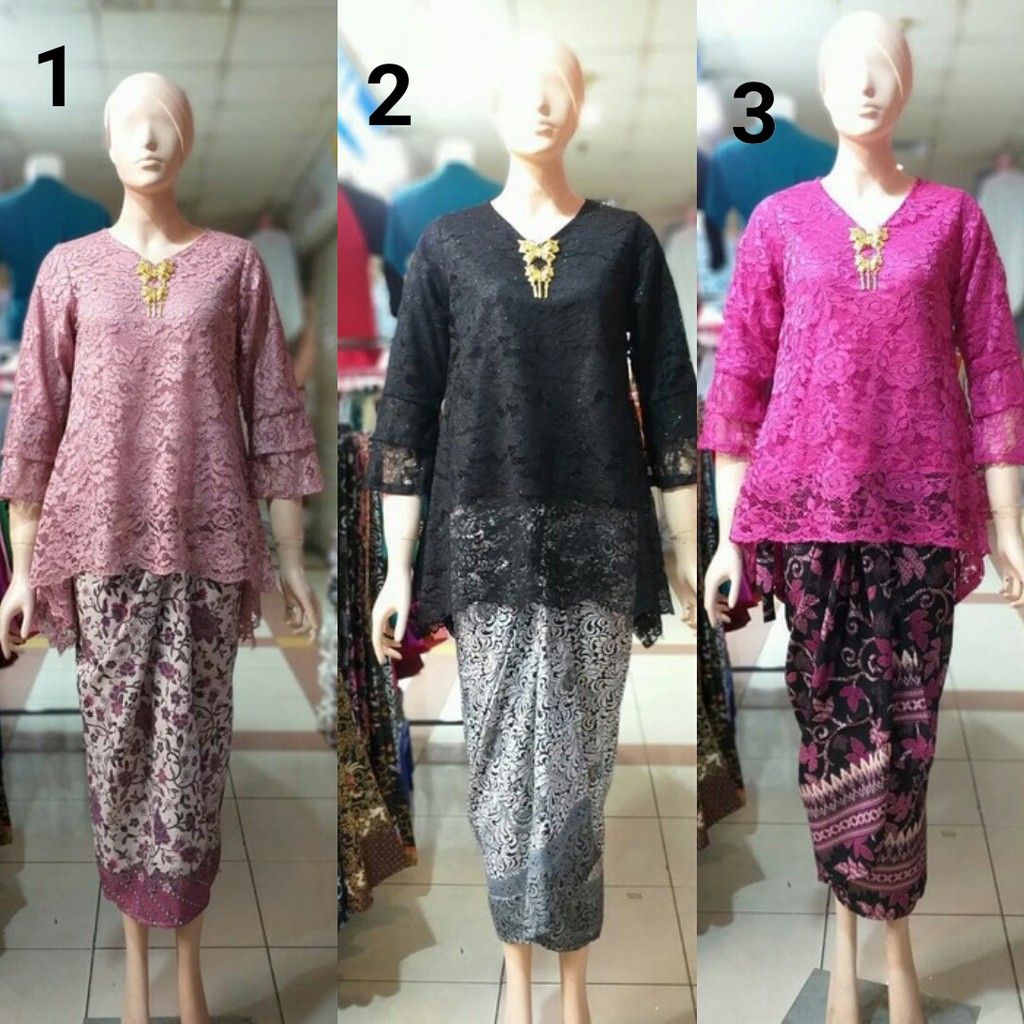 Jual Setelan Kebaya Modern Brukat Rinjani Tujuh Pilihan Warna Set Kebaya Muslim Wisuda Brokat