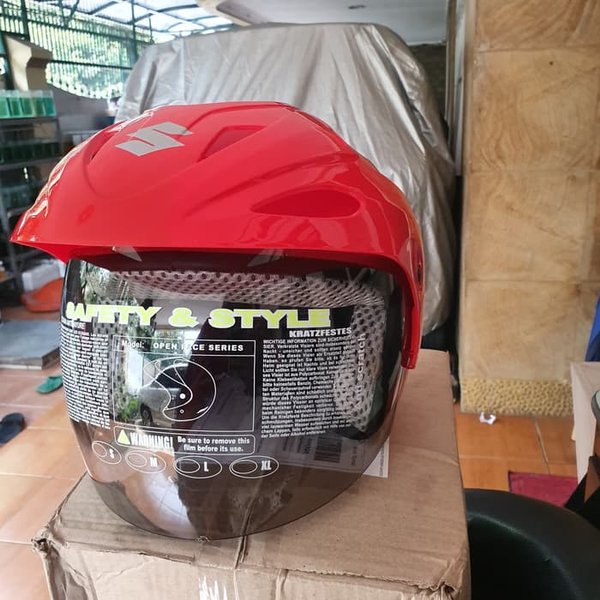 Helm Standar Suzuki Original Half Face - Merah Glosy