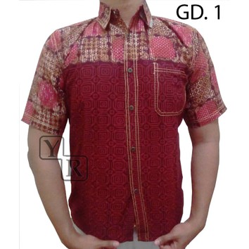 Kemeja/Hem Batik Cap Pria/Cowok Keren Murah Lengan Pendek