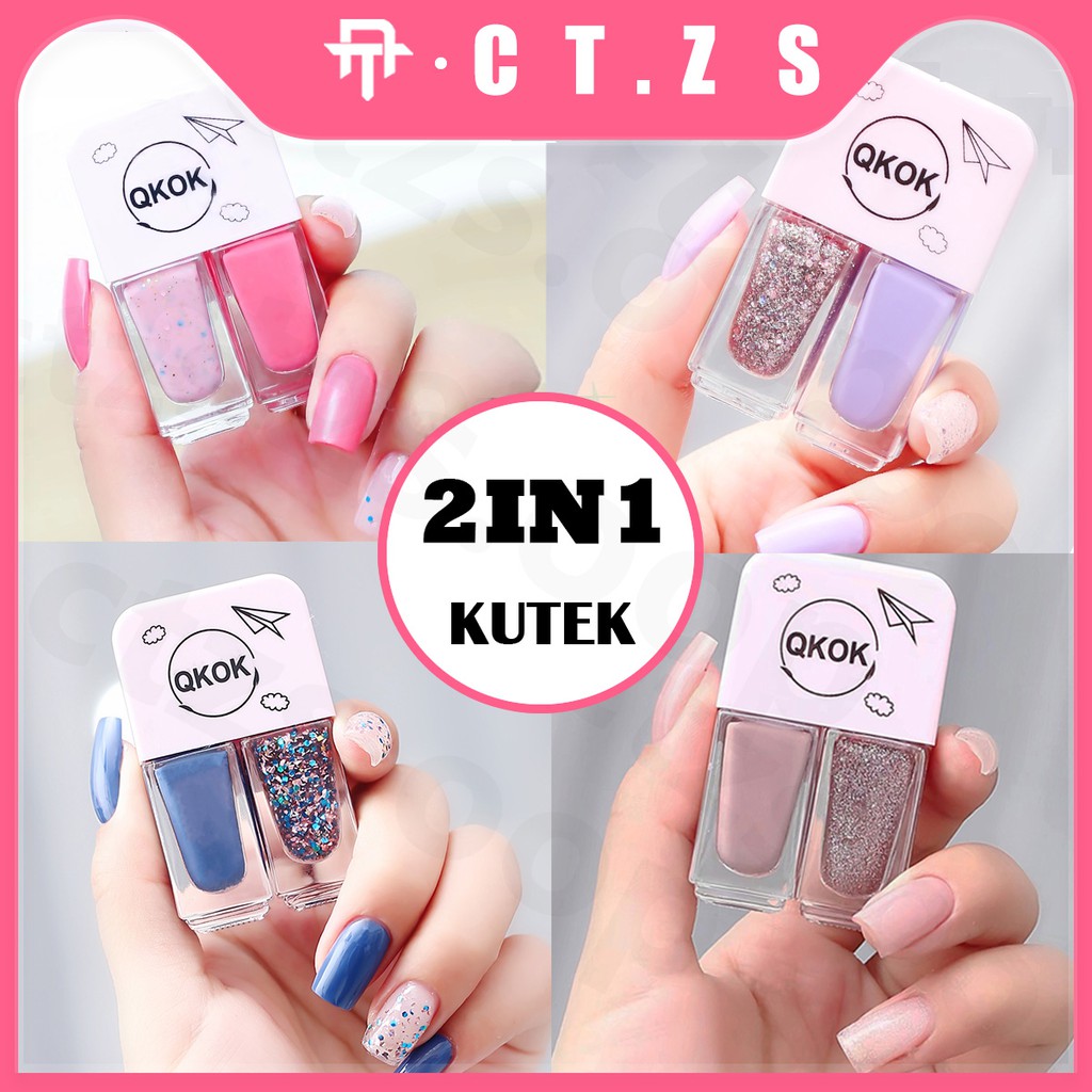 【CT】QKOK 2IN1 kutek Korea Lucu 2 Warna Gel Nail polish #SR 10