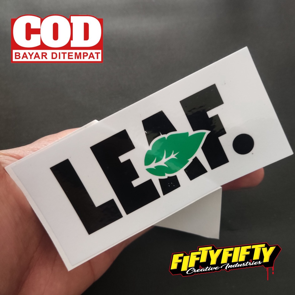 Stiker Print Cut BRAND DISTRO LEAF Stiker Printing Laminasi Glossy Tahan Air Stiker Motor Mobil Helm Sudah Membentuk Pola Desain