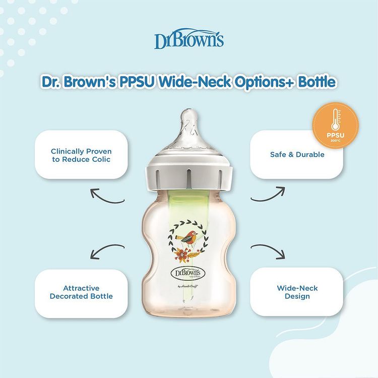DR BROWNS 9OZ 270ML PPSU WIDE NECK OPTION+ DECO / 91620
