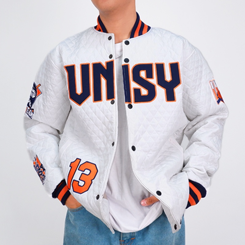 VONSEEY PUFFER VARSITY JACKET - THIRTEEN  SOUTH EAST SERPENT SNAKE - WHITE UNISEX