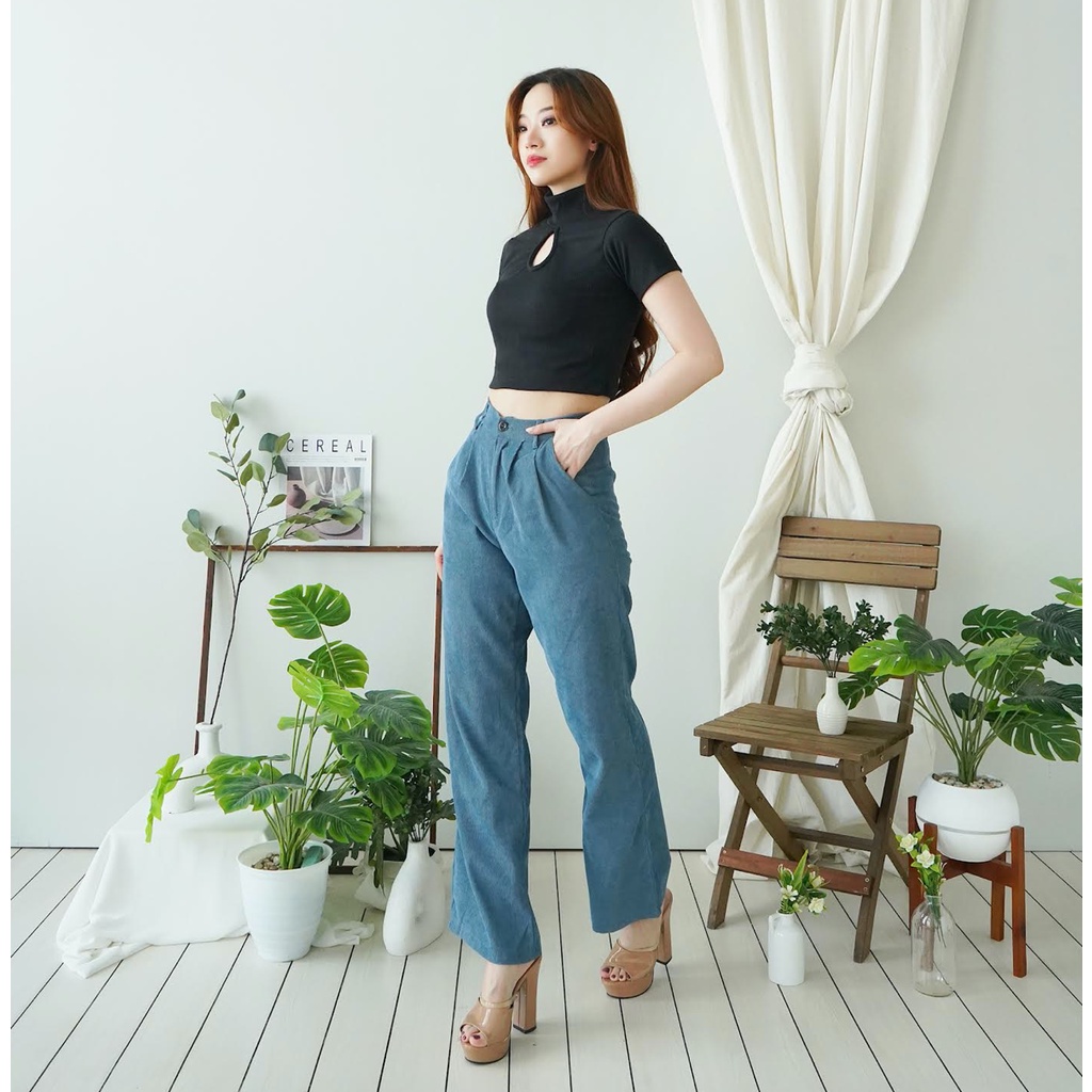 Korean Crop Top Baju Atasan Wanita Kaos Turtleneck High Neck Top Casual Tshirt 118