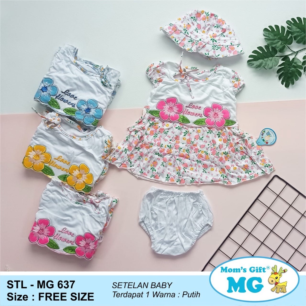 MOMS GIFT DRESS ANAK PEREMPUAN MOTIF LOVE FLOWERS SET TOPI