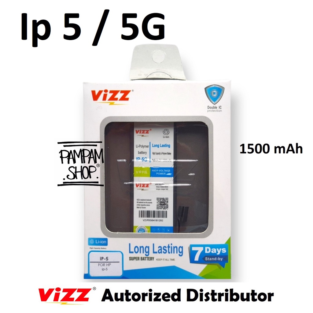 Baterai Vizz Double Power for Ip 5 5G Batre Batrai Battery HP Handphone Dual Iphone