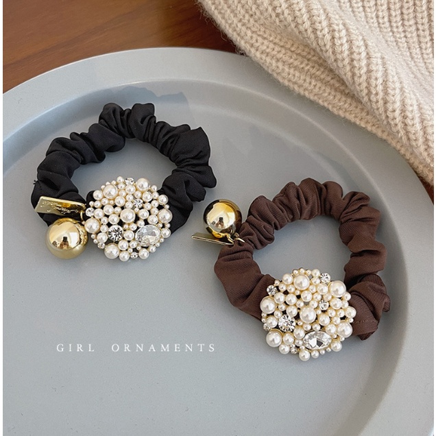 Caliloops Nika Ikat Rambut Korea Karet Pita Scrunchies Berlian Mutiara