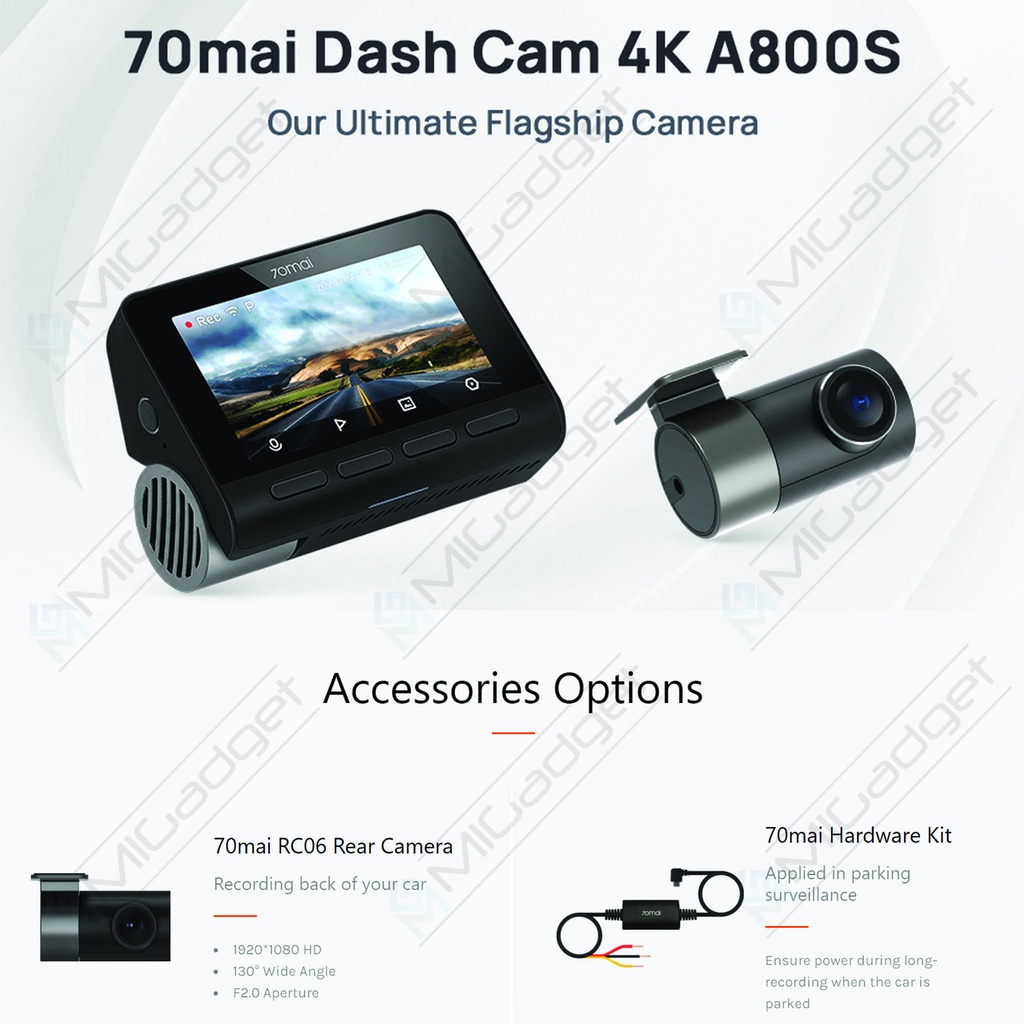 70Mai Dash Cam 4K A800S Dash Camera A800 S 4K GPS ADAS - Kamera Mobil