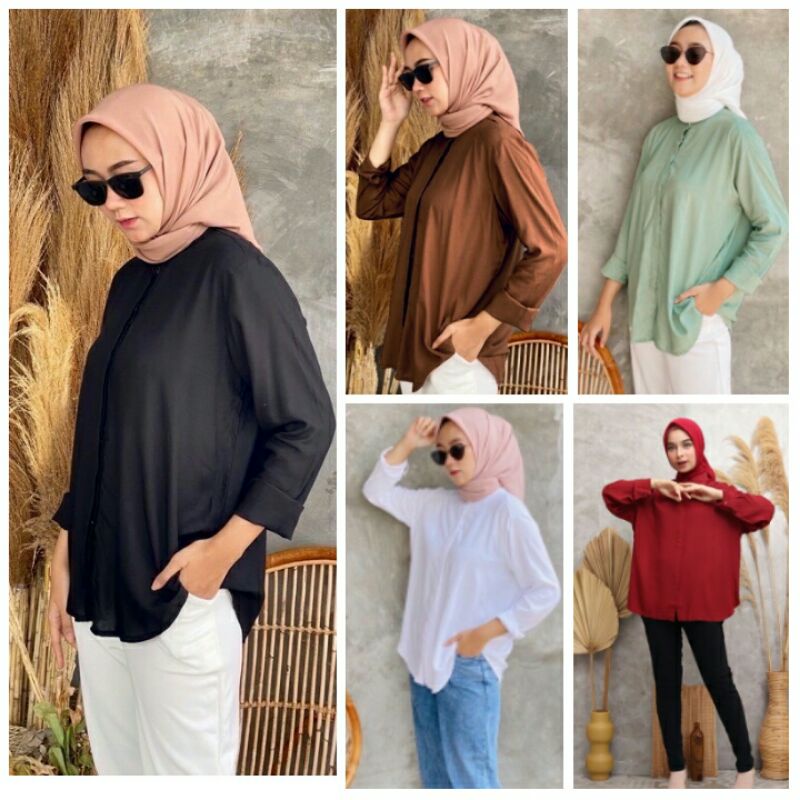 KEMEJA BASIC RAYON / KEMEJA OVERSIZE / KEMEJA RAYON OVERSIZE/ ATASAN WANITA RAYON/ BLOUSE RAYON JUMBO / KEMEJA BASIC RAYON