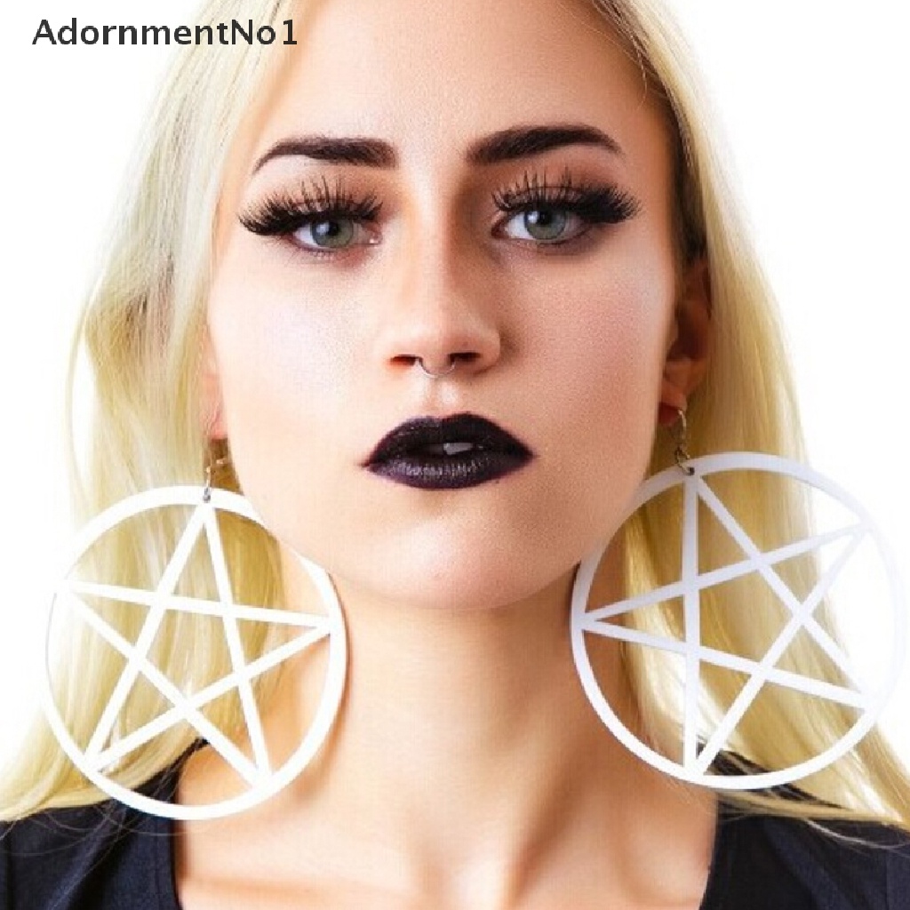 (AdornmentNo1) Anting Tusuk Gantung Desain Lingkaran Hollow + Bintang Pentagram Untuk Wanita