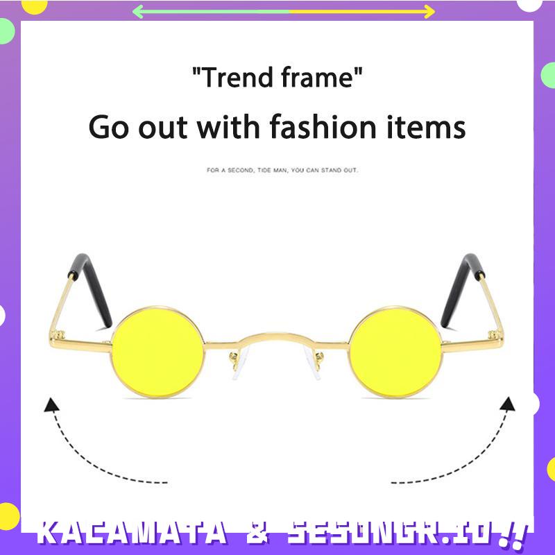 Kacamata Hitam Anak metal Bulat Retro Ultra Kecil Pria Wanita Kaca mata Hip-Hop Punk Style Sunglasses