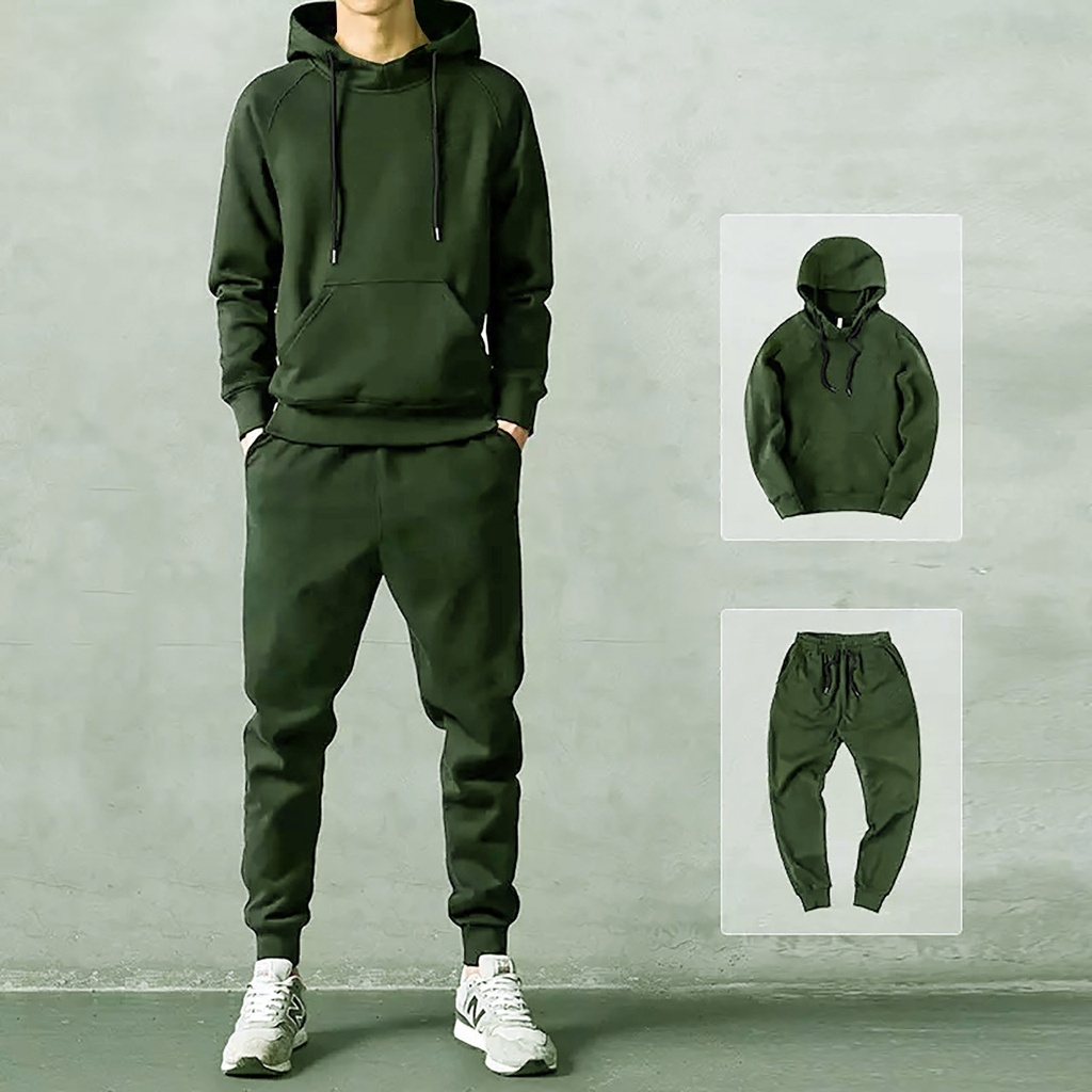 JOSJOLI_STORE/Stelan Jogger dan Hoodie Polos/Satu Stel Atasan dan Bawahan Pria Dewasa/M L