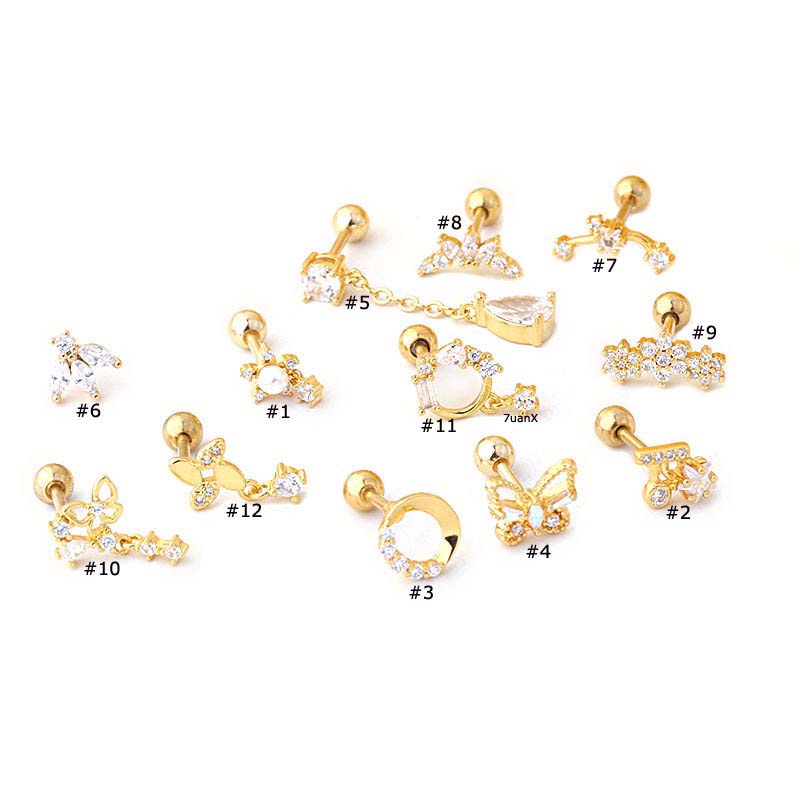 1 Pc Anting Stud Tindik Bentuk Barbell Bahan Stainless Steel Ukuran 16 Untuk Wanita