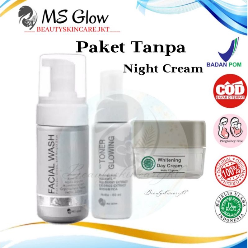 Ms Glow Paket 3in1 Tanpa Day Cream | Tanpa Facial Wash | Tanpa Toner | Tanpa Night Cream